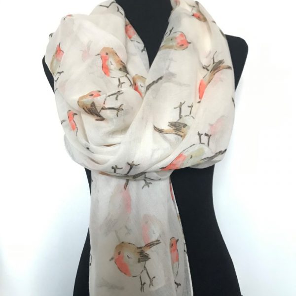 Robin bird design, printed scarf
