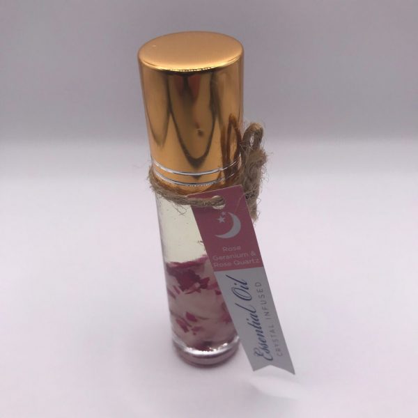 Crystal infused essential oil in roller bottle